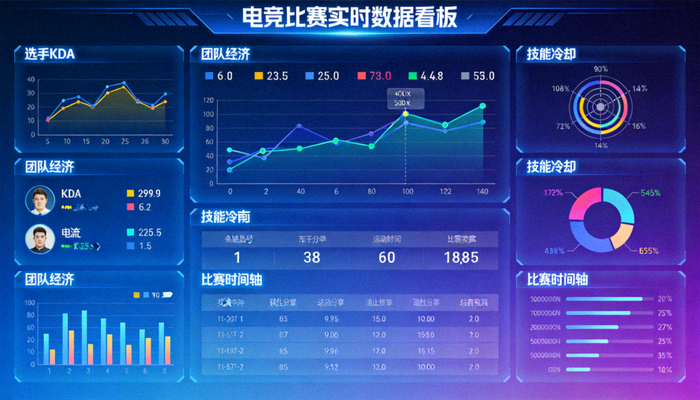 复杂的电竞比赛实时数据可视化图表展示